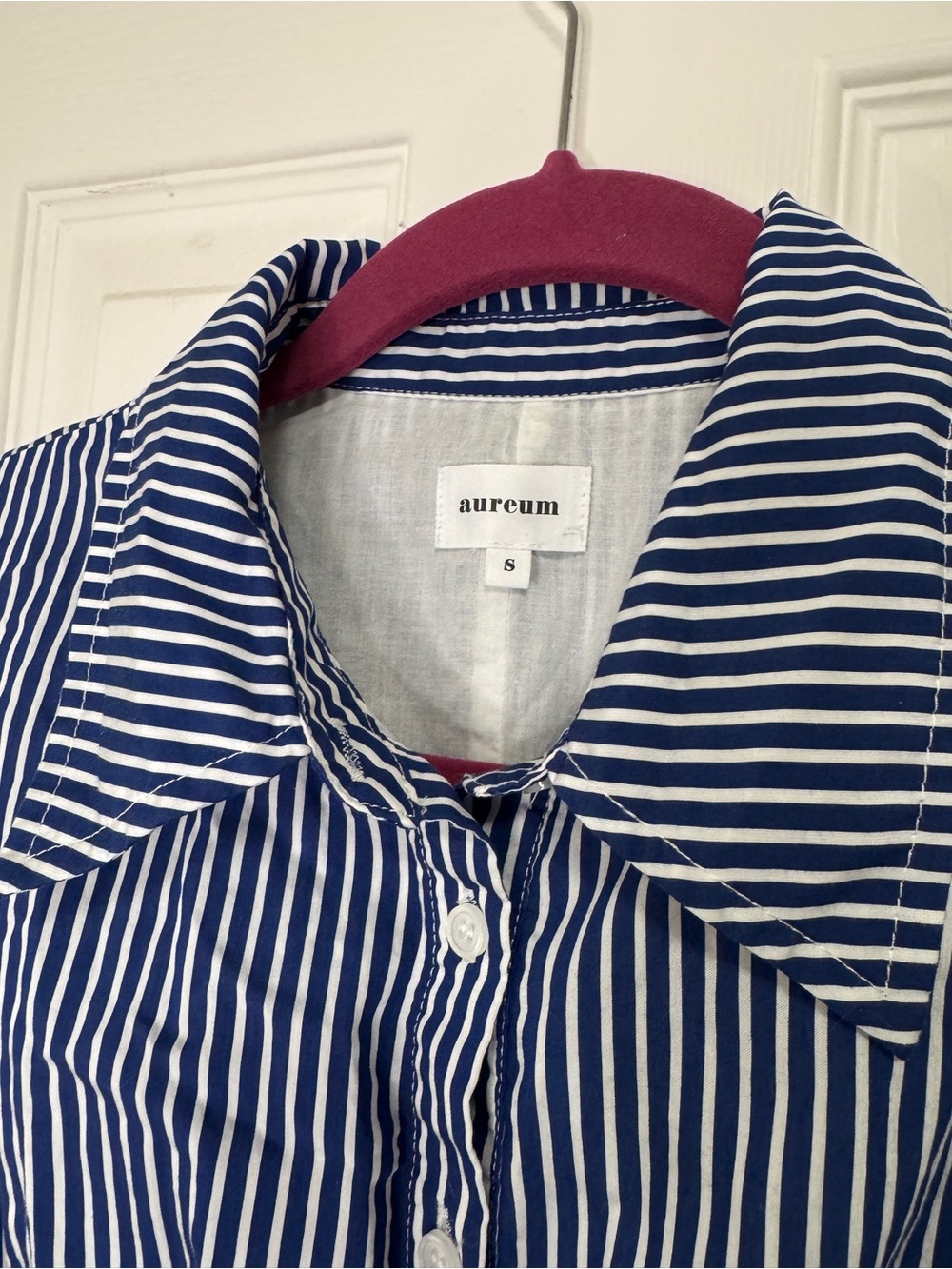 AUREUM Navy and White Striped Button-Front Mini Dress - Picture 4 of 6